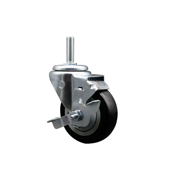 Service Caster 35 Inch Black Polyurethane Wheel Swivel 34 Inch Threaded Stem Caster with Brake SCC SCC-TS20S3514-PPUB-BLK-TLB-34212 - main